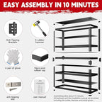 Heavy Duty Garage Shelving, 5-Tier Storage Rack 3000LBS Capacity 48" W x 72" H x 24" D, Adjustable Storage Shelves, Boltless Assembly Shelving Unit for Workshop, Basement & Garage Organizer