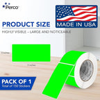 Perco Fluorescent Green 3x5 Inch Perforated Sticker Labels — 150 Stickers/Roll — with Permanent Adhesive for Inventory Management, Color Coding, Moving Boxes, Retail, Organizing & Crafts — Made in USA