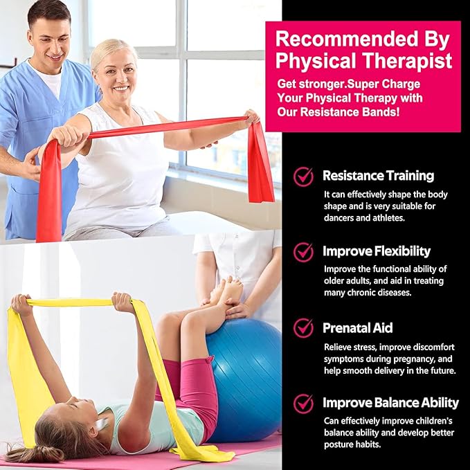 18PCS Resistance Bands Bulk, Non-Latex Physical Therapy Bands, Professional Flat Bands for Trainers, Pilates & Home Gym Full Body Workout, Strength Training, Includes 6 Sets with Carry Bags