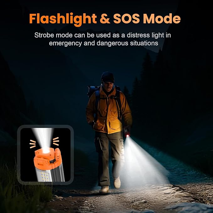 CAVN Rechargeable Camping Lights with Stand 6.5 ft Max Height, Portable Cordless LED Work Light 2200 Lumens 6500/4500/3500K Dimmable Camping Essentials Gear with Detachable Tripod, Orange