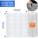 12 inch x 72ft - 2 Pack Total Small Thin Bubble Cushioning Wrap for Extra Protection Packaging Mailers, Nylon Wrap Rolls Moving Cushioning Supplies for Moving & Shipping, Perforated Every 12”