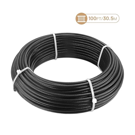 3/16" Black T316 Stainless Steel Cable, 100FT Marine Grade Black Wire Rope Aircraft Cable, 1x19 Strands for Deck Railing, Balcony, Fence, and DIY Balustrades