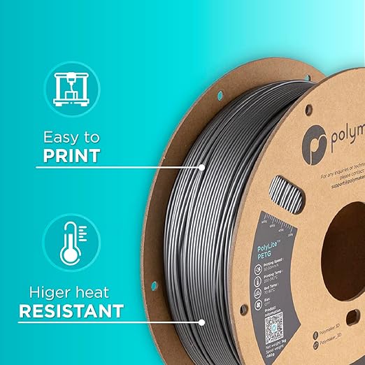 Polymaker PolyLite Silver 3D Printer PETG Filament 1.75mm 1kg, Legacy PETG Formula, +- 0.03mm Dimensional Accuracy, Reliable Everyday Filament, Strong Layer Bonding, Compatible with Most 3D Printers