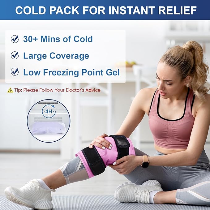 APEXUP Ice Pack for Knee Pain Relief, Large Reusable Wrap After Surgery, Flexible Gel Cold Pack for Injuries, Pain Relief for Back, Shoulder, Elbow, Ankle and Leg (Pink, L, 1PK)
