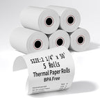 (5 Rolls) 2 1/4" x 50' Thermal Receipt Paper Rolls, Cash Register POS Thermal Paper, Credit Card Roll Thermal 2 1/4 in x 50 ft.