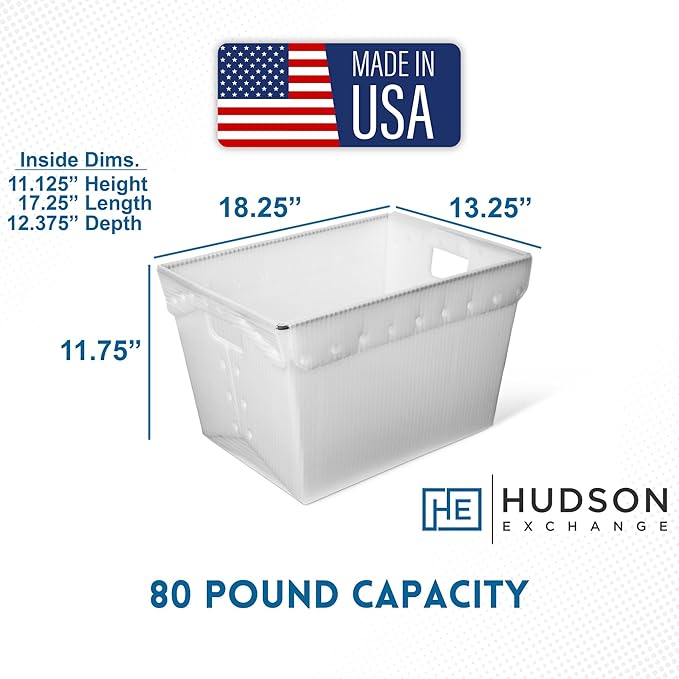Hudson Exchange 18.25 x 13.25 x 11.75 (3 Pack) Corrugated Space Age Handled Storage Container Mail Tote, Natural