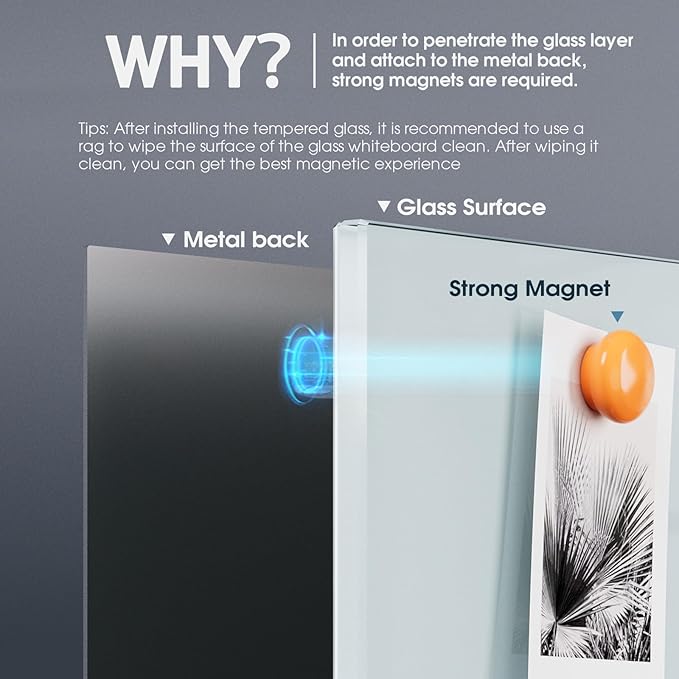 MaxGear Glass White Board 72x48 Inches Brilliance White Magnetic Dry Erase Board Wall Mounted Whiteboard, Large Frameless Whiteboard with 1 Eraser,3 Markers and 6 Magnets for Office, School, Home