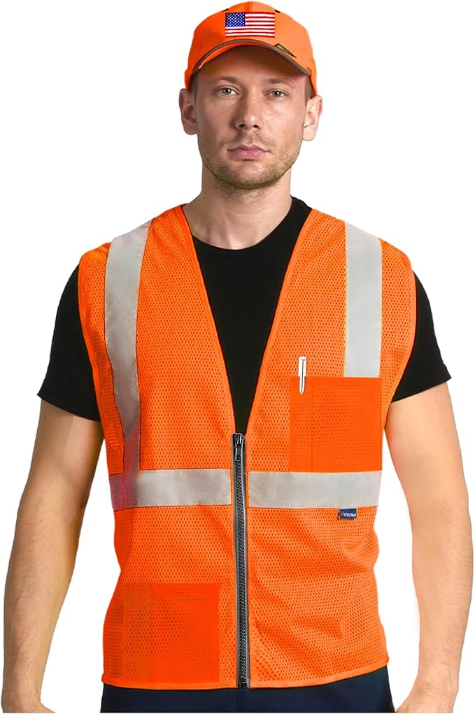 AYKRM 2 Pockets Reflective Safety Vest High Visibility Class II Mesh Vest for Women & Men Meets ANSI Standards