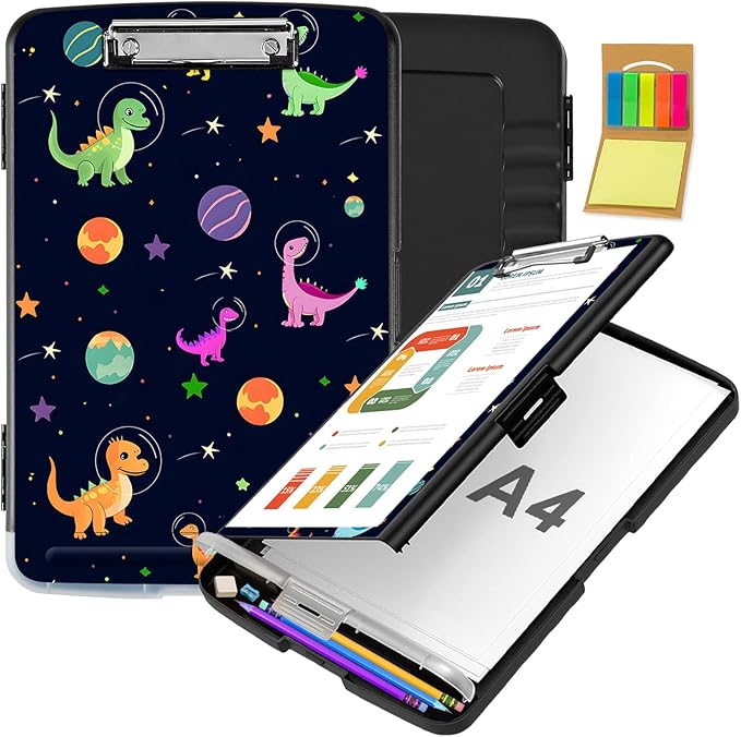 Clipboard with Storage,Office Supplies Nursing Clipboards Folder with Pen Holder Plastic Storage ClipBoard Foldable for Teacher Nurse,Dinosaurs Planet