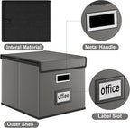 Huolewa File Organizer Boxes with Lids, Collapsible Faux Leather Hanging File Folder Box Organizer with Plastic Slide, Decorative Home/Office Filing System Boxes for File and Folders Storage