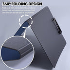 Clipboard Folder, A4 Foldable Clipboard with Horizontal and Vertical Double Metal Clips, 360 Degree Foldable Binder Clipboards with Pen Holder, File Cover Work Folder Clipboards, Blue