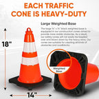 Pyle 18" PVC Traffic Cones, 12-Pack Safety Cones for Parking, Construction, Roadwork, & Sports Training, High-Visibility Orange, Durable, Stackable Design, Heavy-Duty Base for Stability in All Weather