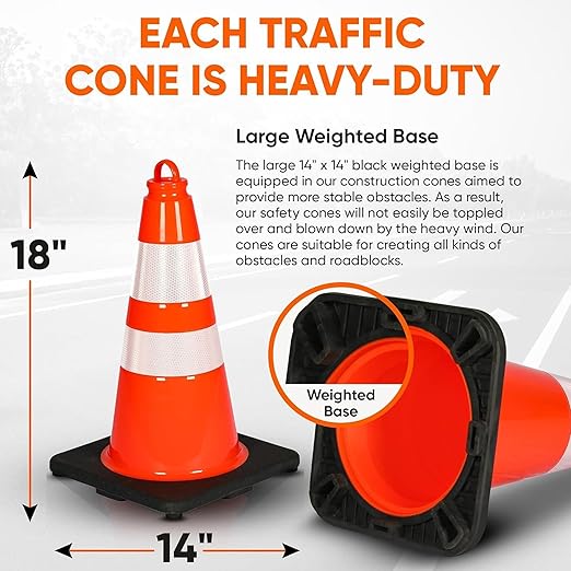 Pyle 18" Traffic Cones 8-Pack, High-Visibility Orange Safety Cones for Parking, Roadwork, Construction and Sports Training, Stackable Design with Heavy-Duty PVC Base, Weather-Resistant