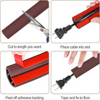 MYFAMIREA 5FT Floor Cord Cover for Wire Self Adhesive Cable Cavity Management PVC Extension Cord Hider Power Floor Wire Protector Cover Prevent Cable Trip for Office Home Outdoor (Brown, 1.97'')