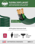 Iron Forge Cable 6ft Green Outdoor Extension Cord with 3 Outlets - 16/3 SJTW 6ft Extension Cord 3 Prong, 13 Amp All-Weather Heavy Duty Power Cable