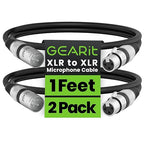 GEARit XLR Male to Female Microphone Cable (1 Feet, 2 Pack) 3-Pin Balanced Shielded Mixer, Recording Studio, Podcast - Black