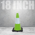 Fluorescent Orange/Green PVC Traffic Cones, Heavy Black Base Parking Lot Cone Structurally Stable Weatherproof Road Construction Safety Cones (4, Green, 18" Medium)