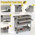 3 Tier Rolling Tool Cart on Wheels, 550 LBS Tool Cart with Drawers，Heavy Duty Utility Cart with Pegboard and Hook，Mechanic Tool Storage Cart for Garage, Warehouse and Repair Shop(Gray)