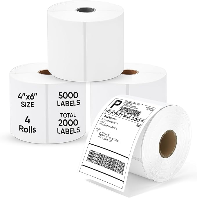 4"x6" Direct Thermal Label Roll, Shipping Labels with Perforated, Commercial Grade for Thermal Printer, 500 Labels/Roll, 4 Rolls (2,000 Labels Total)
