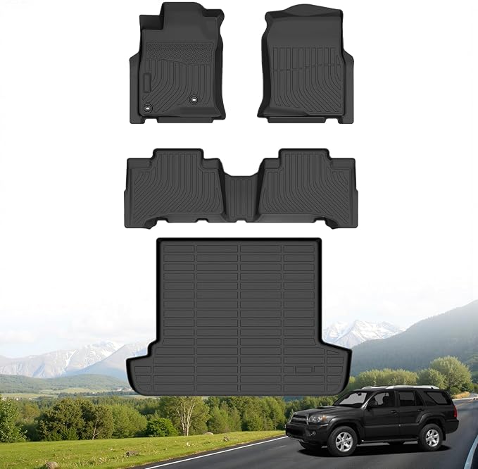 Hutisya-Floor Mats & Cargo Liner Set Fit for Toyota 4Runner 5 Seats 2003-2009 All Weather Protection Anti-Slip & Durable TPE Full Set Liners Automotive Accessories-Black