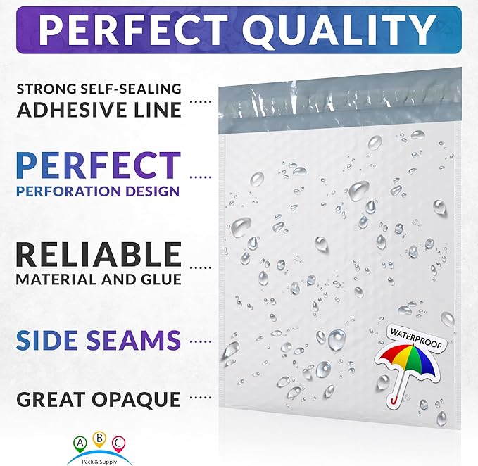ABC PACK & SUPPLY Poly Bubble Mailers, 14 x 19 Inch. Pack of 50 White Padded Envelopes Self Seal. Tear-Proof Gift Bubble Envelopes. Waterproof Packaging for Small Business. Cushioning Book Mailers