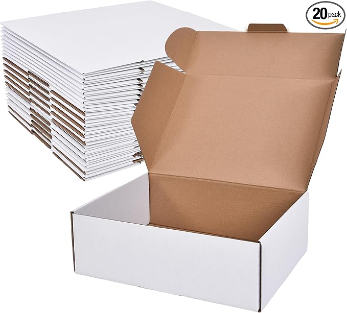 12x9x4 Inches Shipping Boxes Set of 20,White Corrugated Cardboard Box Literature Mailer for Small Business, Literature Mailer Box Packaging Supplies