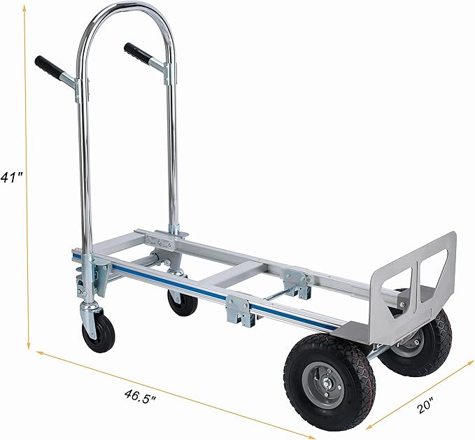2 in 1 Hand Truck 800 LBS Weight Capacity Heavy Duty Convertible Hand Trucks Durable Aluminum and Steel Construction 4 Wheels Hand Truck Dolly