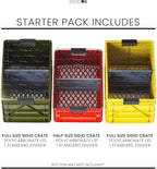 SIDIO CRATE Starter Pack - Two Full Size and One Half Size SidioCrate, Stackable Outdoor Organizer Storage Bins with Clear Lid and Dividers - UTILITY Variety Pack