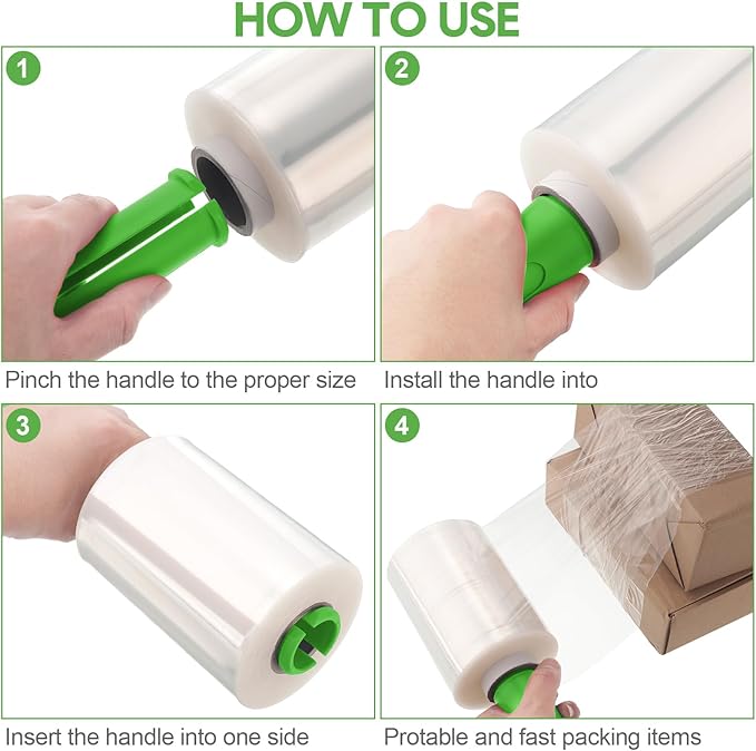 Jutom 8 Pcs Stretchy Wrap Roll Plastic Wrap for Moving with 2 Handles 5" x 1000 ft Packaging Shrink Film Self Adhering Shipping Supplies for Moving Furniture Pallet (Green)