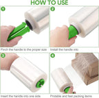 Jutom 16 Pcs Stretchy Wrap Roll Plastic Wrap for Moving with 2 Handles 5" x 1000 ft Packaging Shrink Film Self Adhering Shipping Supplies for Moving Furniture Pallet (Clear,Green)