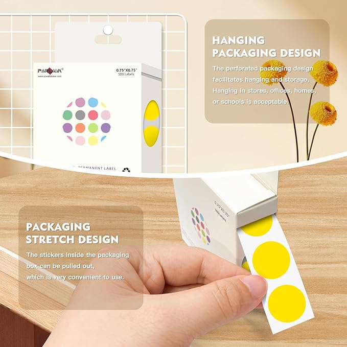 PARLAIM 3/4 Inch Color Coding Label Stickers,500PCS Circle Inventory Sticky Dots Sticker in Dispenser Box,Yellow Adhesive Round Dot Labels for Office Home (Yellow)