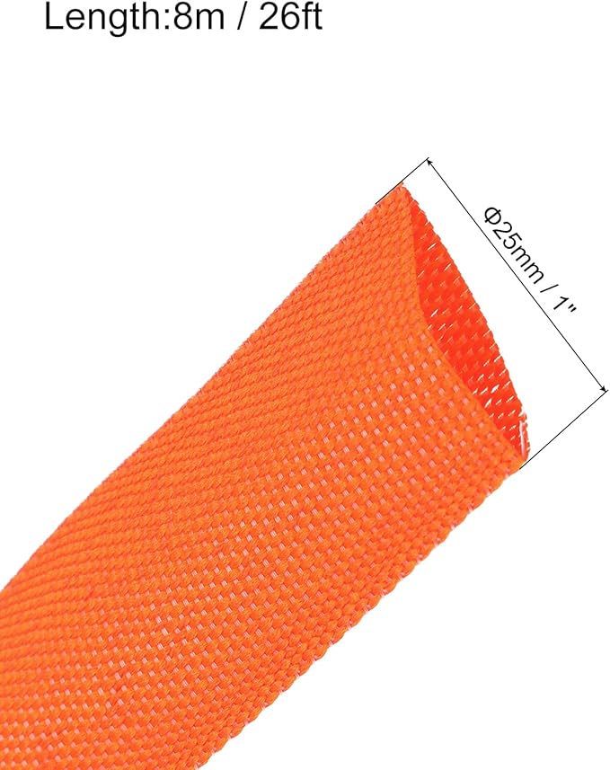 MECCANIXITY Braided Cable Sleeves Heat Shrinkable Fabric Sleeving, 1" 26ft Orange 2:1 Ratio Heat Shrinkable Cord Protector for Harness Cable, Network Cable Protection, Cable Management