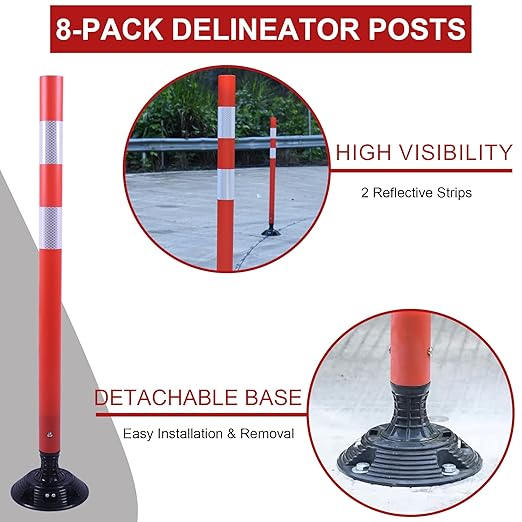 36 Inch Heavy Duty Traffic Cones 8-Pack with Spring Base - OrangeStar Reflective Safety Cones for Construction Zones, Highways, Parking Lots - Orange Road Delineators
