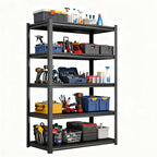 Storage Shelves, Garage Metal Shelving Unit, Adjustable, Double-Layer Column with Reinforced Ribs, Heavy-Duty, Capable of Bearing 600-3600 lbs (Balck, 63 * 39 * 20, 5-Tier)