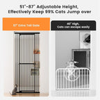 Gardner Pet 51"-87" Extra Tall Cat Gate for Doorway, Wide Adjustable 27.56"-37" Baby Gate Included 4 Extension Kits, Pressure Mounted Safety Full Door Gate for Stairs, Studio, Kitchen (Black)
