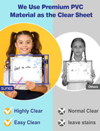 SUNEE 50 Packs Oversized Reusable Dry Erase Pocket Sleeves with 3 Rings, 10 Assorted Colors 10x14 Ticket Holders, Clear Plastic Sheet Protectors, Teacher School Classroom Supplies