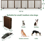 Dog Gates for Doorways, Freestanding Dog Gate Indoor, Foldable Pet Gates for Doorways Bedroom, Puppy Gate with Metal Support Feet, Room Divider 6 Panels (Dark Walnut)