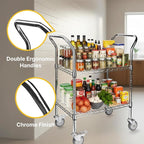 Northsky 2-Shelf Wire Utility Cart on Wheels, Chrome Finish Rolling Metal Shelving with Wheels, 550lb Capacity, 24" x 18" x 38", 2 Tier Rolling Cart for Kitchen Bar Storage Use