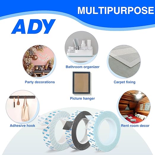 ADY Removable Double Sided Tape Heavy Duty 1in x 20ft,Clear Nano Adhesive Mounting Tape for Walls,Damage Free Picture Hanging Adhesive Strips for Rent Room, Poster Stick Transparent Tape