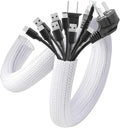 AGPTEK Cable Sleeve Cover, 2Pack 5ft - 1.6 inch Desk Cord Organizer Cable Hider, Home Office Wire Management Computer TV Wire Loom Tubing, Pet Proof Cord Protector, from Cat Dog Chewing, White