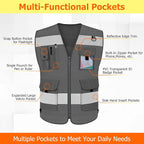 TCCFCCT Mesh Work Vest for Men Women 9 Pockets High Visibility Safety Vest with Reinforced Sewing, Hi Vis Reflective Vest for Workers, Surveyors, Meets ANSI/ISEA, (Grey, 4X-Large)