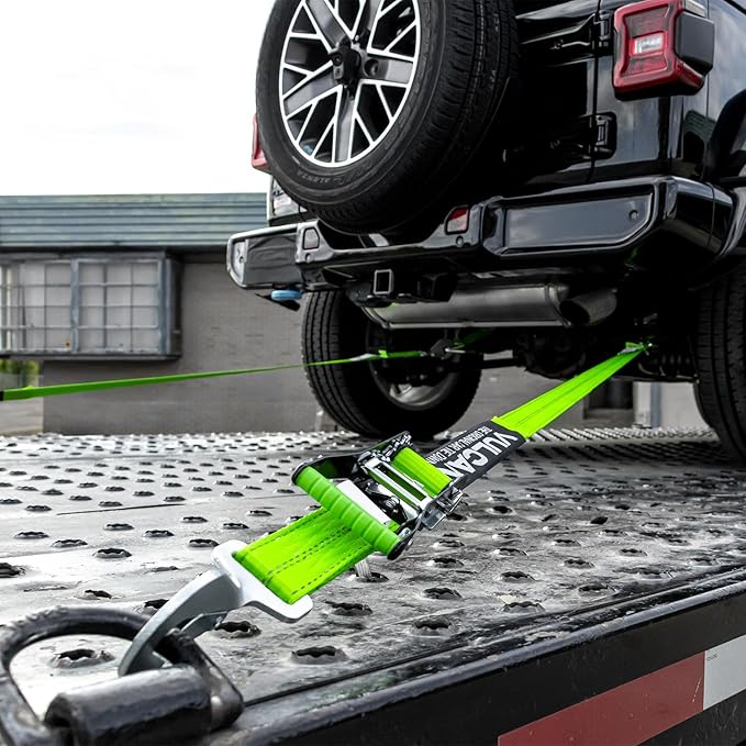 VULCAN Complete Axle Strap Tie Down Kit with Snap Hook Ratchet Straps - High-Viz - Includes (4) 22 and (4) 36 Inch Axle Tie Downs, and (4) 8' Snap Hook Straps