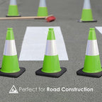 Fluorescent Orange/Green PVC Traffic Cones, Heavy Black Base Parking Lot Cone Structurally Stable Weatherproof Road Construction Safety Cones (4, Green, 18" Medium)