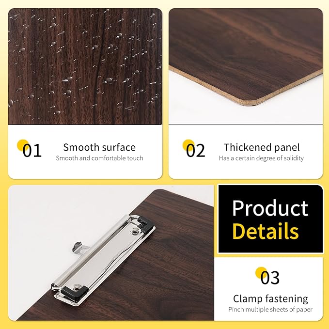 Wood-Grain Lap Board Clipboard, for Letter & A4 Size Solid Wood Texture Writing & Sketching Board with Heavy-Duty Clip (Walnut, 5)