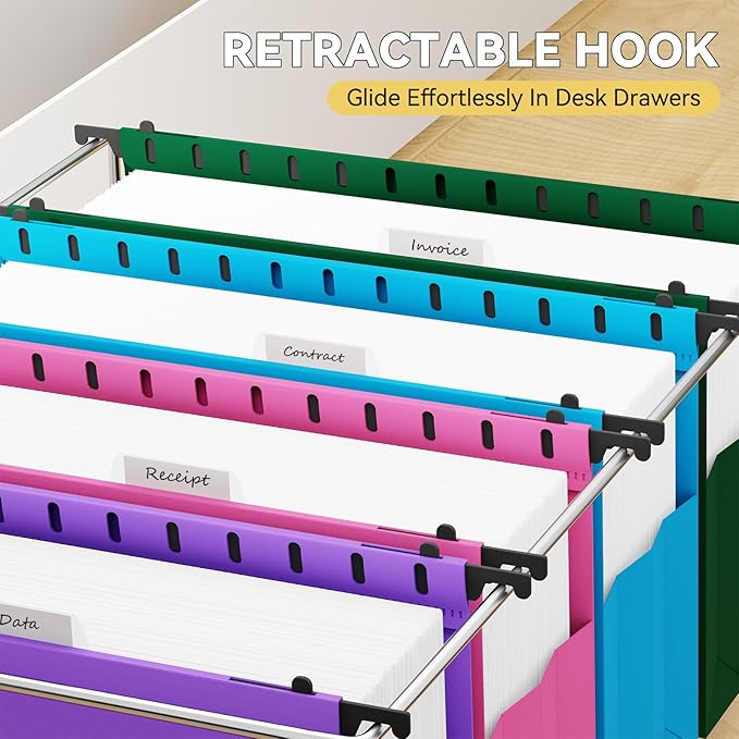Expandable Legal Size Hanging Folders Extra Capacity,Reinforced 4" Filing Folder Expanding Pocket,6 Pack Plastic Legal Hanging Files for Filing Cabinet,Sturdy Hang Folder with Tabs,Colorful