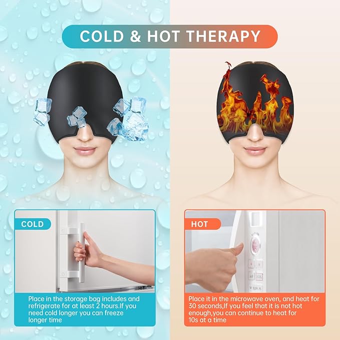 Migraine Relief Cap Headache Relief Cap Hat Head Ice Pack Wrap Migraine Cold Cap Ice Hat for Migraines Headache Tension Stress Hangover Cap Ice Beanie Cooling Gel Cap Women Men Christmas Gift