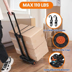 Folding Hand Truck, Dolly Cart with 4 Wheels & 2 Elastic Ropes, Adjustable Handle Foldable Dolly, Lightweight Portable Hand Cart for Luggage, Travel, Shopping, Moving, Airport, Office