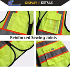 Reflective Safety Vest for Men Women with 9 Pockets and Zipper Front Class 2 High Visibility Mesh Work Vest Hi Vis Construction Vest,Meets ANSI/ISEA Standards(EK176-Yellow-XL)