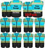 Safety Vest Customize Logo with 5 Pockets & Zipper Reflective High Visibility Vest Class 2 Outdoor Workwear