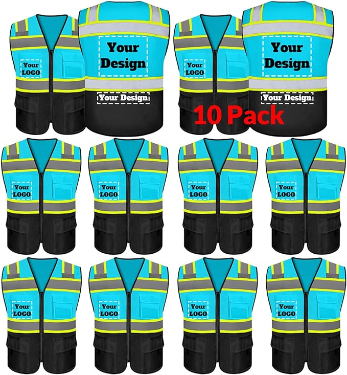 Safety Vest Customize Logo with 5 Pockets & Zipper Reflective High Visibility Vest Class 2 Outdoor Workwear